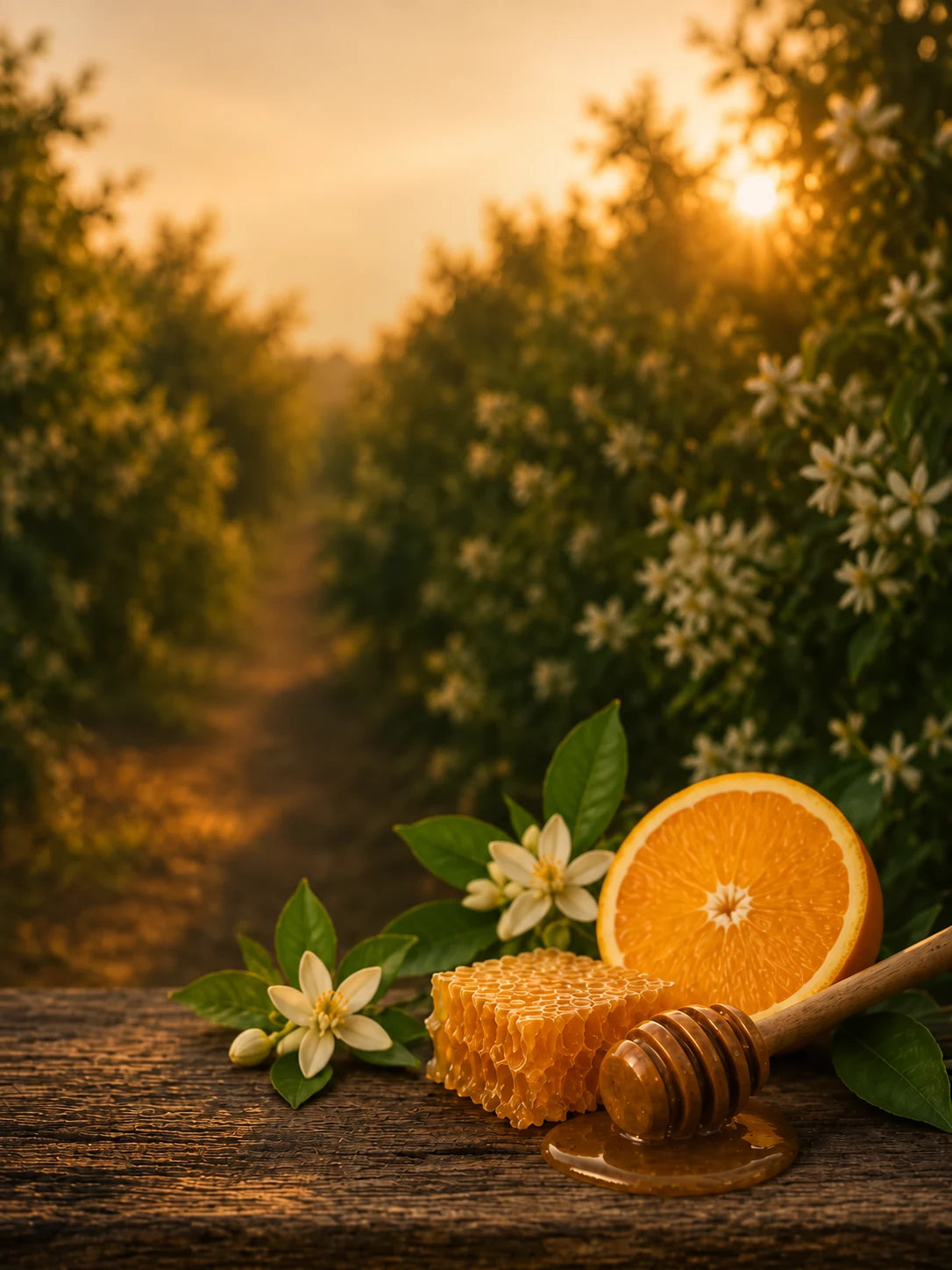Orange floral scene